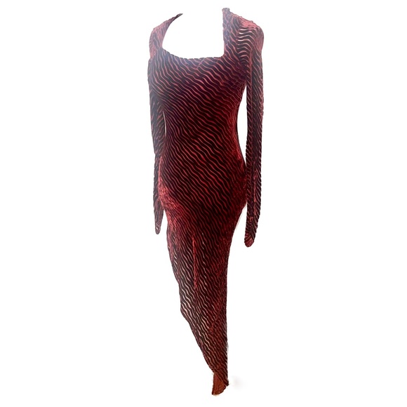 KARL LAGERFELD Collection FW 1994 Velvet Devoré Asymmetrical Red Velvet Dress xs - Picture 5 of 17